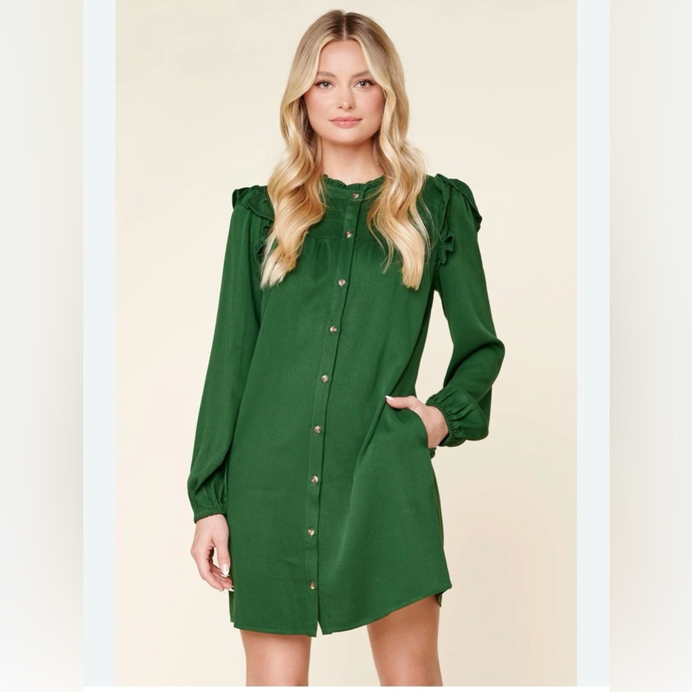 Sugar Lips Green Button Down Shift Dress Womens Sz S. NWT‎